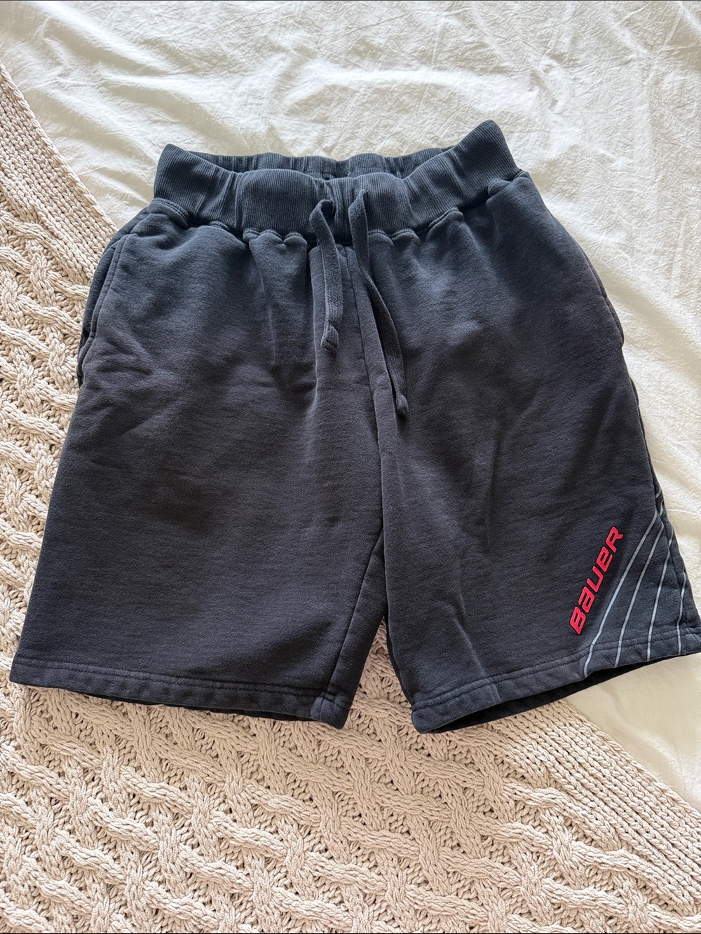 Bauer Black Athletic Drawstring Jogger Hockey Warm Up Lounge Shorts